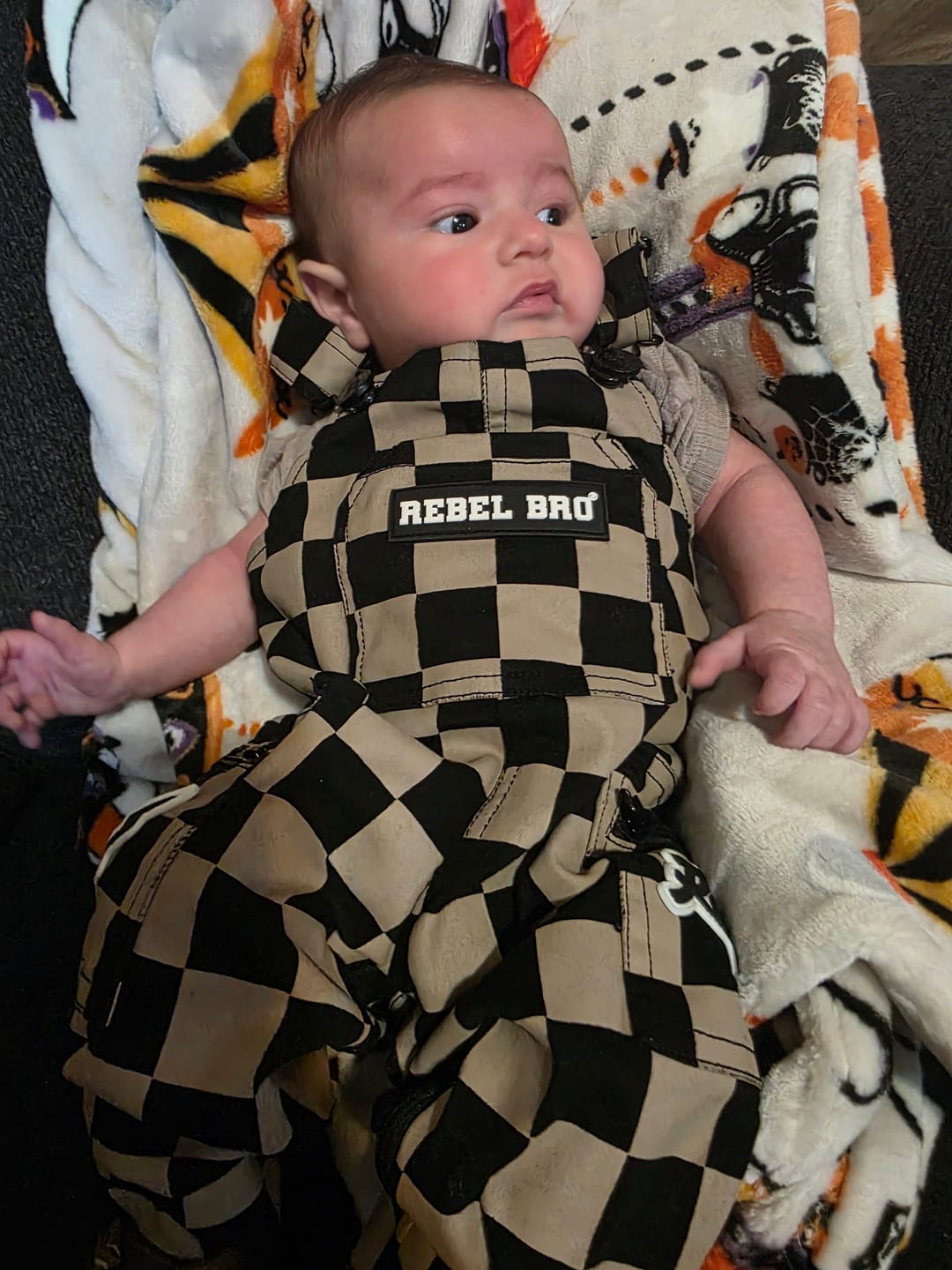 Customer photo review of Overalls in Checkered Taupe + Black