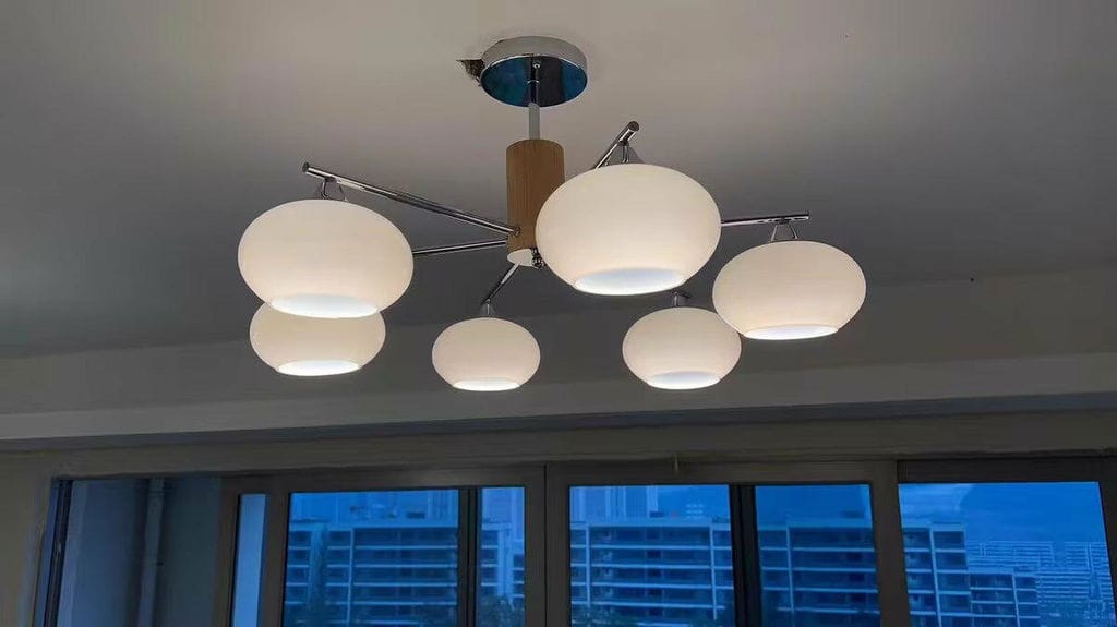Customer photo review of Elliptical Glass Chandelier, Chrome Frame, Hardwired, Damp Rated