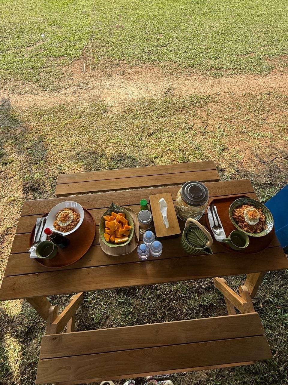 Customer photo review of 2-in-1 Reclaimed Teak Outdoor Bench & Table Set