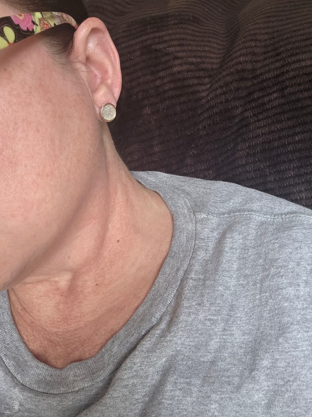 Customer photo review of Gold Rimmed Glitter Studs Hypoallergenic Earrings for Sensitive Ears with Plastic Posts