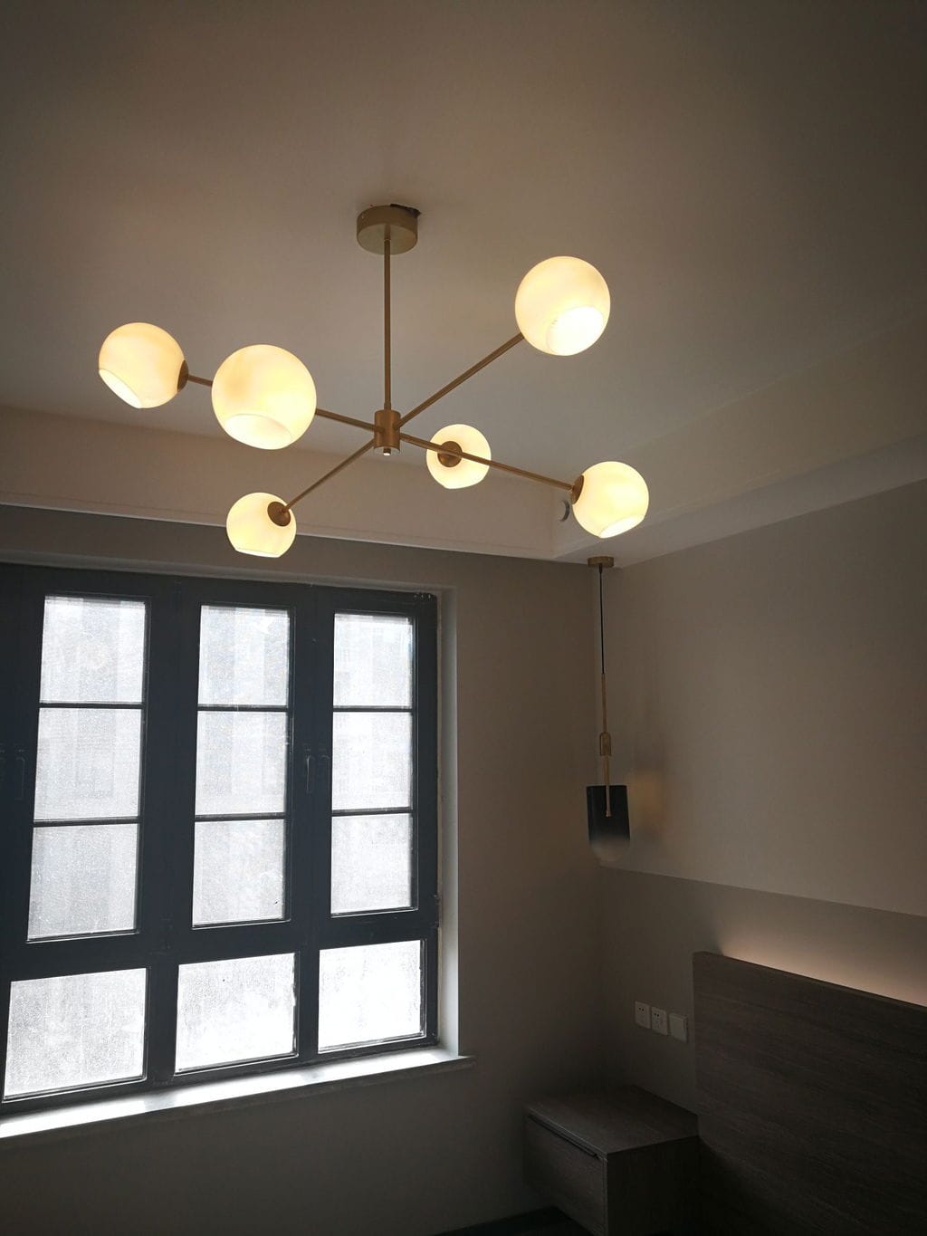 Customer photo review of Frosted Glass Orb Chandelier, 6 Lights, Gold or Black, 94 cm