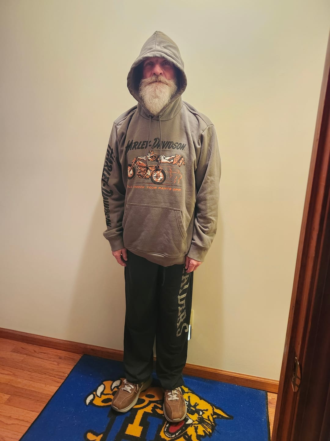 Customer photo review of Harley-Davidson® Men's H-D Knock Your Pants Off Pullover Hoodie | Grape Leaf