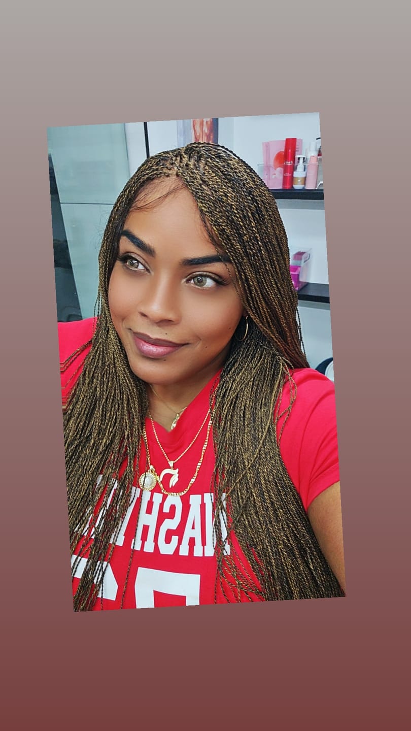 Customer photo review of Mica - Micro Senegalese Twist Pre Bleached Swiss HD Full Lace Knotless Braids Wig 799 Strands