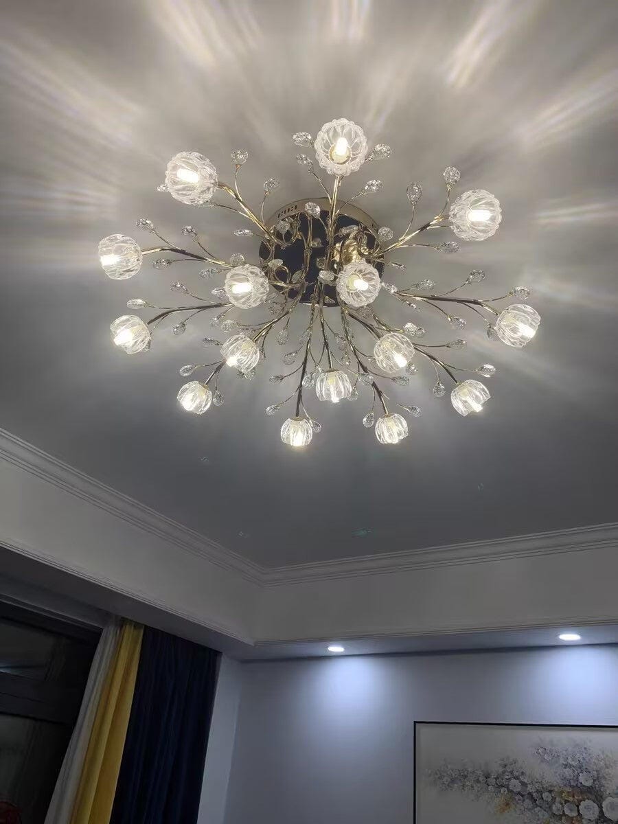Customer photo review of Crystal Flower Ceiling Light, Gold Finish, Flush Mount Canopy