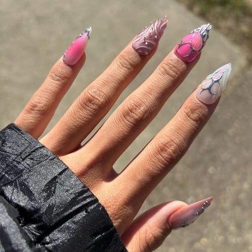 Customer photo review of Chained Heart Stiletto Press-On Nails