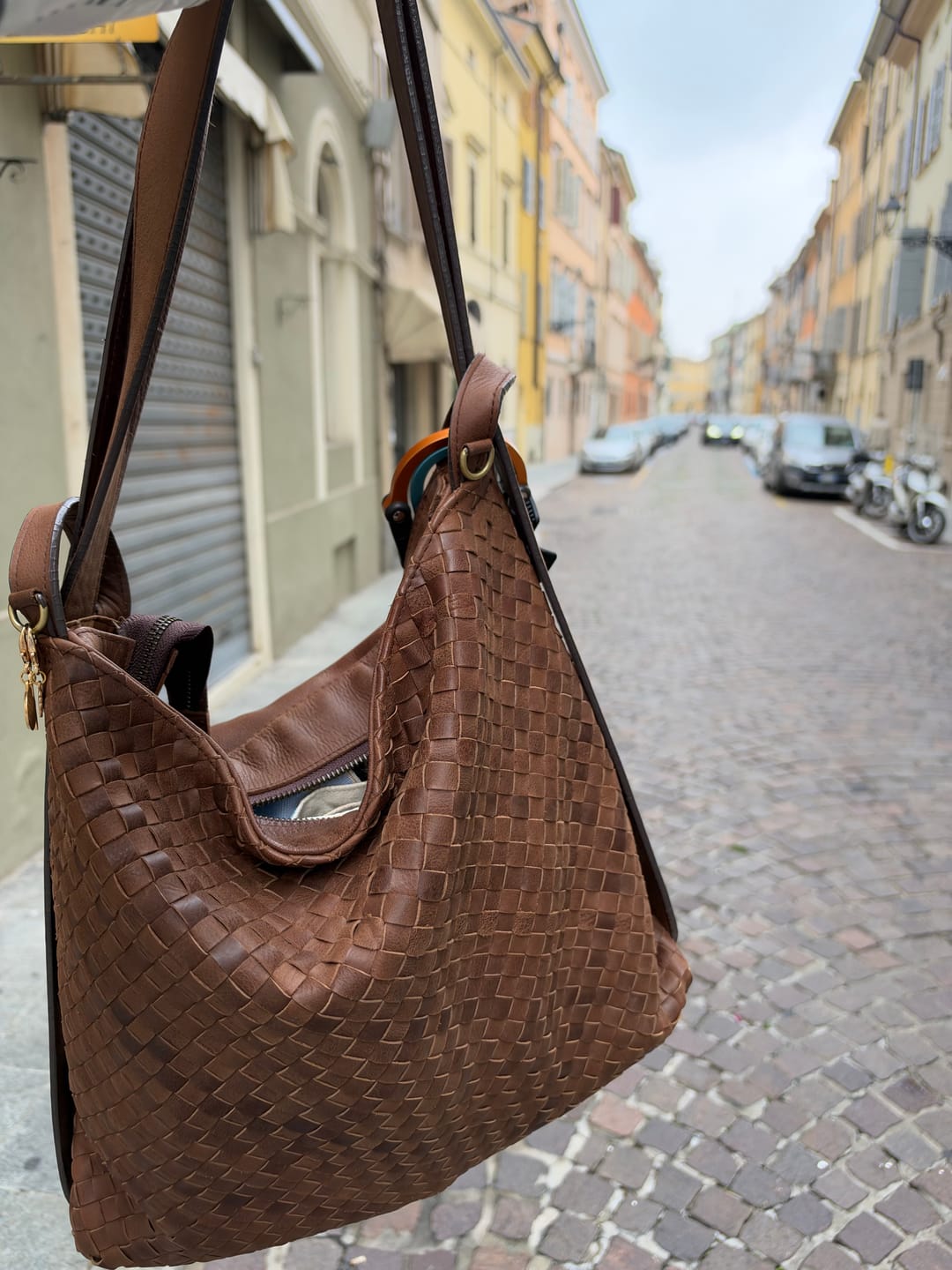 Customer photo review of [PRE-ORDER] Woven Evra Tote - Saddle (Dark)