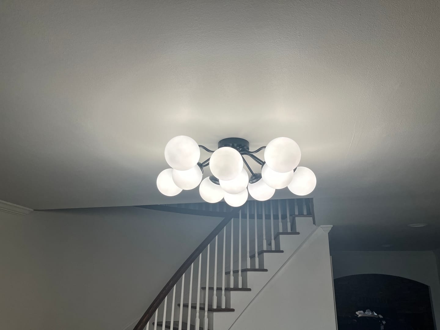 Customer photo review of Bloom Brass Frosted Glass Bubble Semi Flush Chandelier