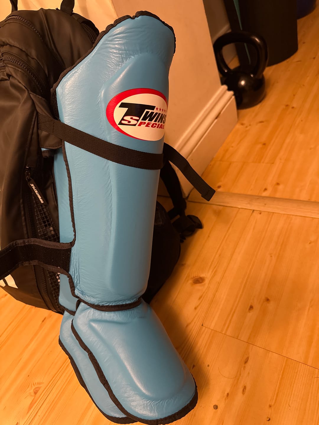 Customer photo review of Twins SGL10 Light Blue Double Padded Leather Shin Guards - Medium