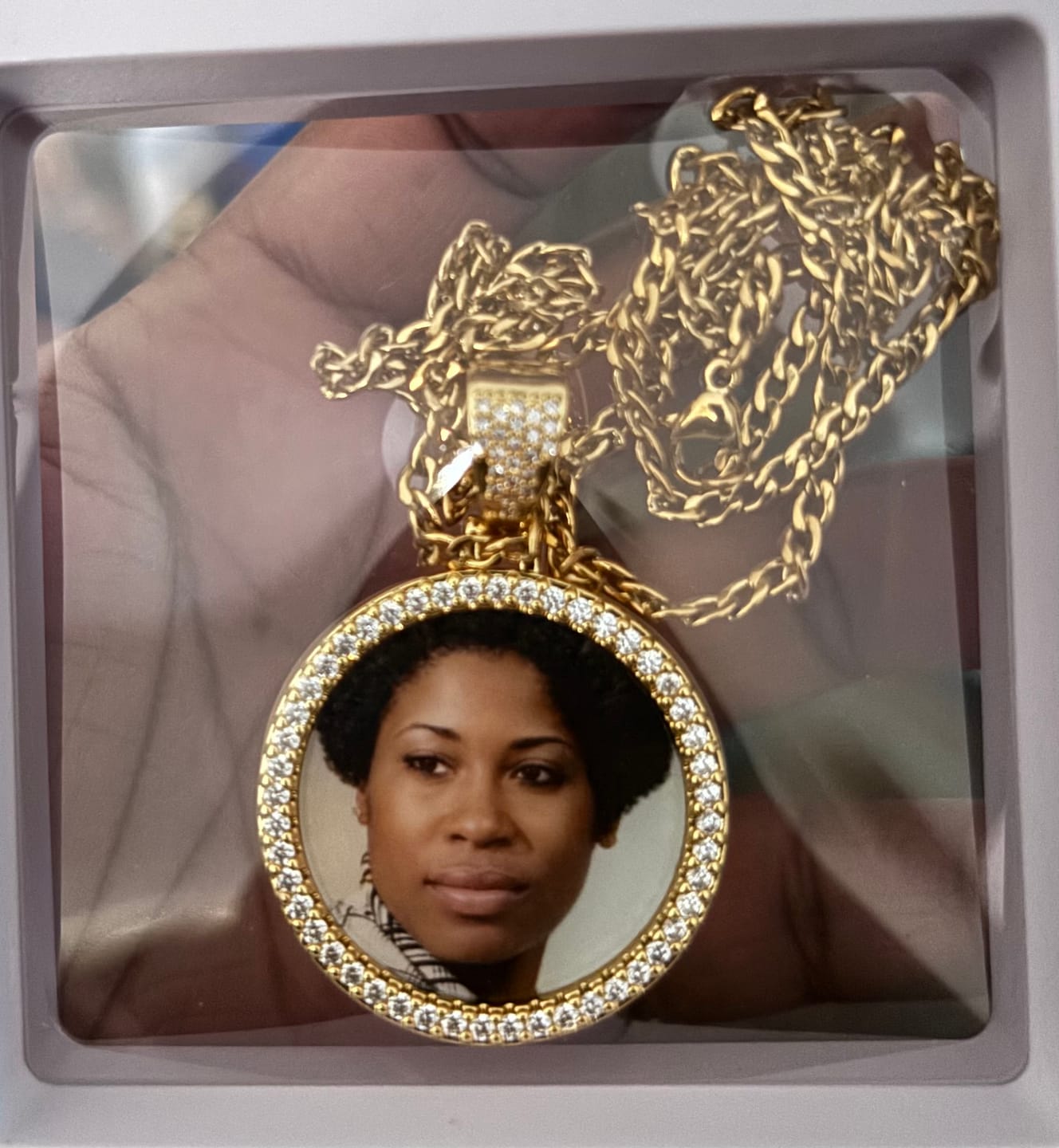 Customer photo review of Mens Iced Circle Photo Pendant