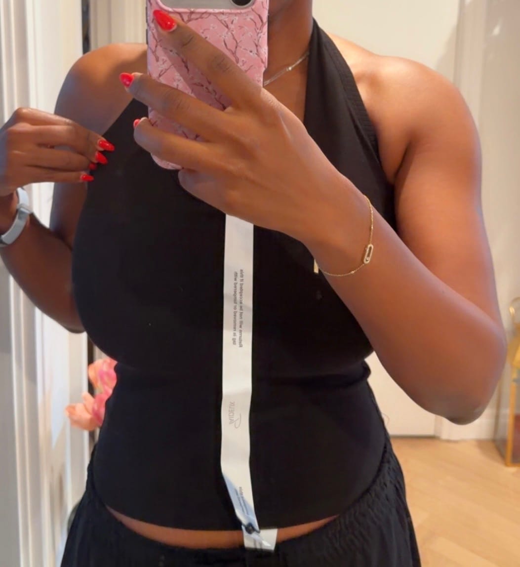 Customer photo review of 'Kiki' Black Fuller Bust Cotton Ribbed Halter Tank