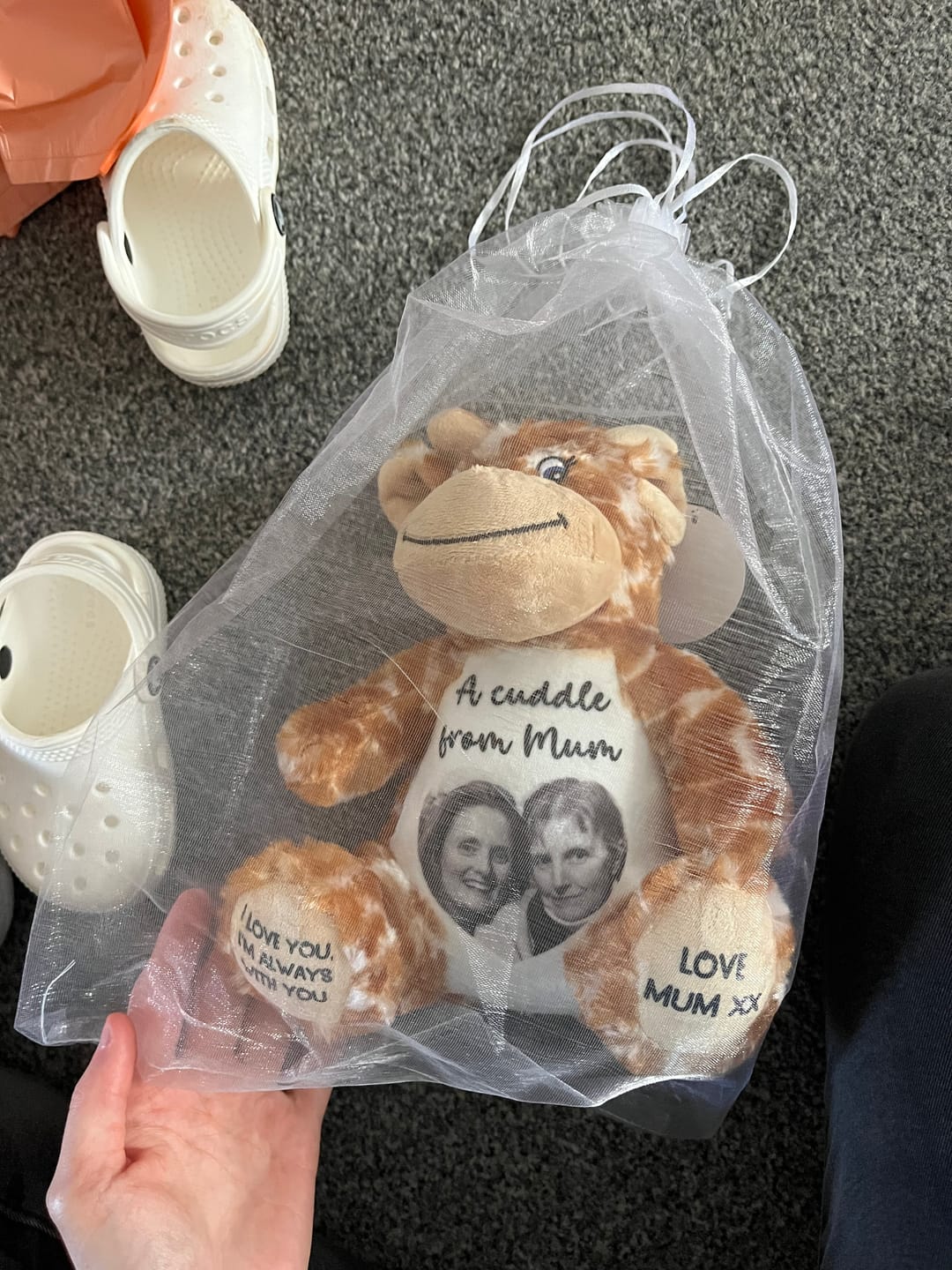 Customer photo review of A Cuddle from Heaven Personalised Photo Teddy Bear