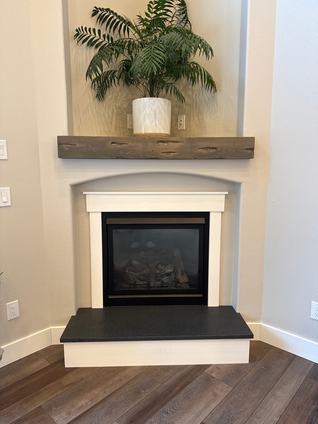 Customer photo review of Distressed Pine Fireplace Mantel
