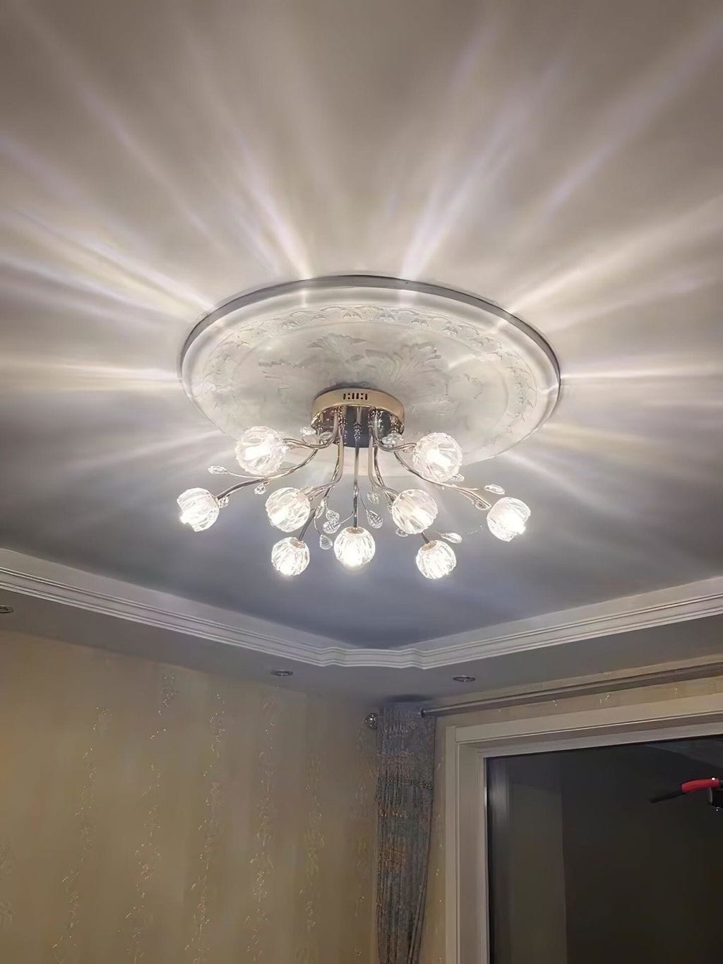 Customer photo review of Crystal Flower Ceiling Light, Gold Finish, Flush Mount Canopy