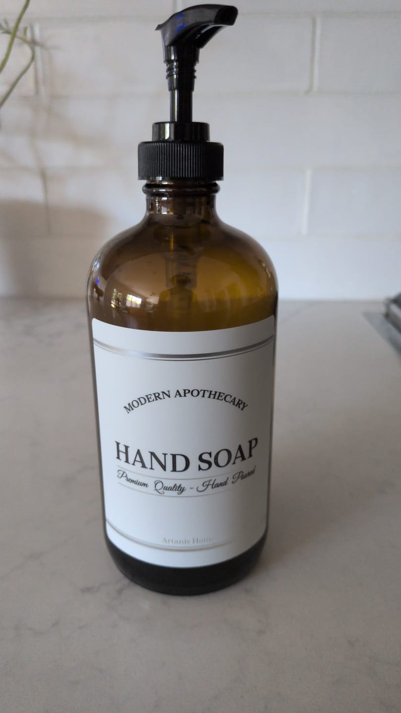 Customer photo review of Amber Glass 16 oz "Modern Apothecary" Boston Round Pump Bottle