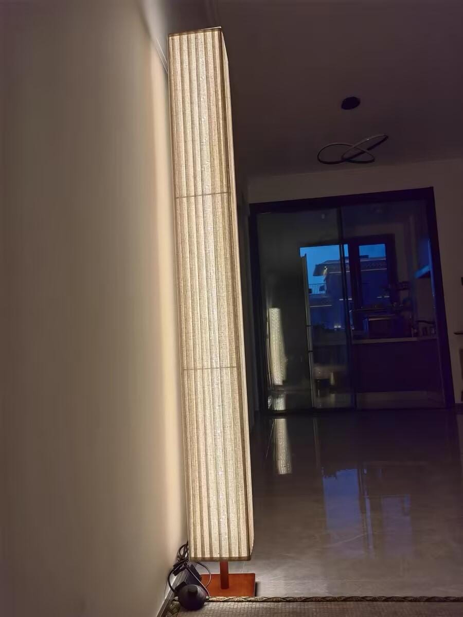 Customer photo review of Walnut Wood Floor Lamp, Beige Fabric Shade, Integrated LED