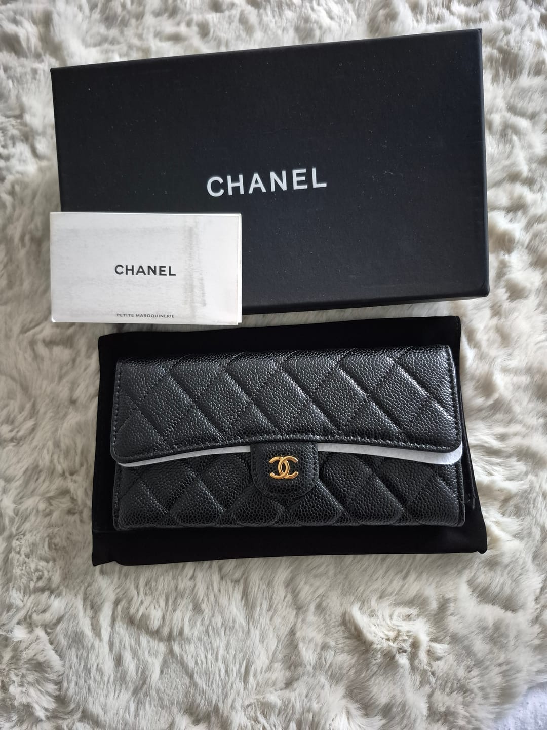 Customer photo review of CC Classic Long Flap Wallet Black Quilted Caviar Gold Buckle 243676