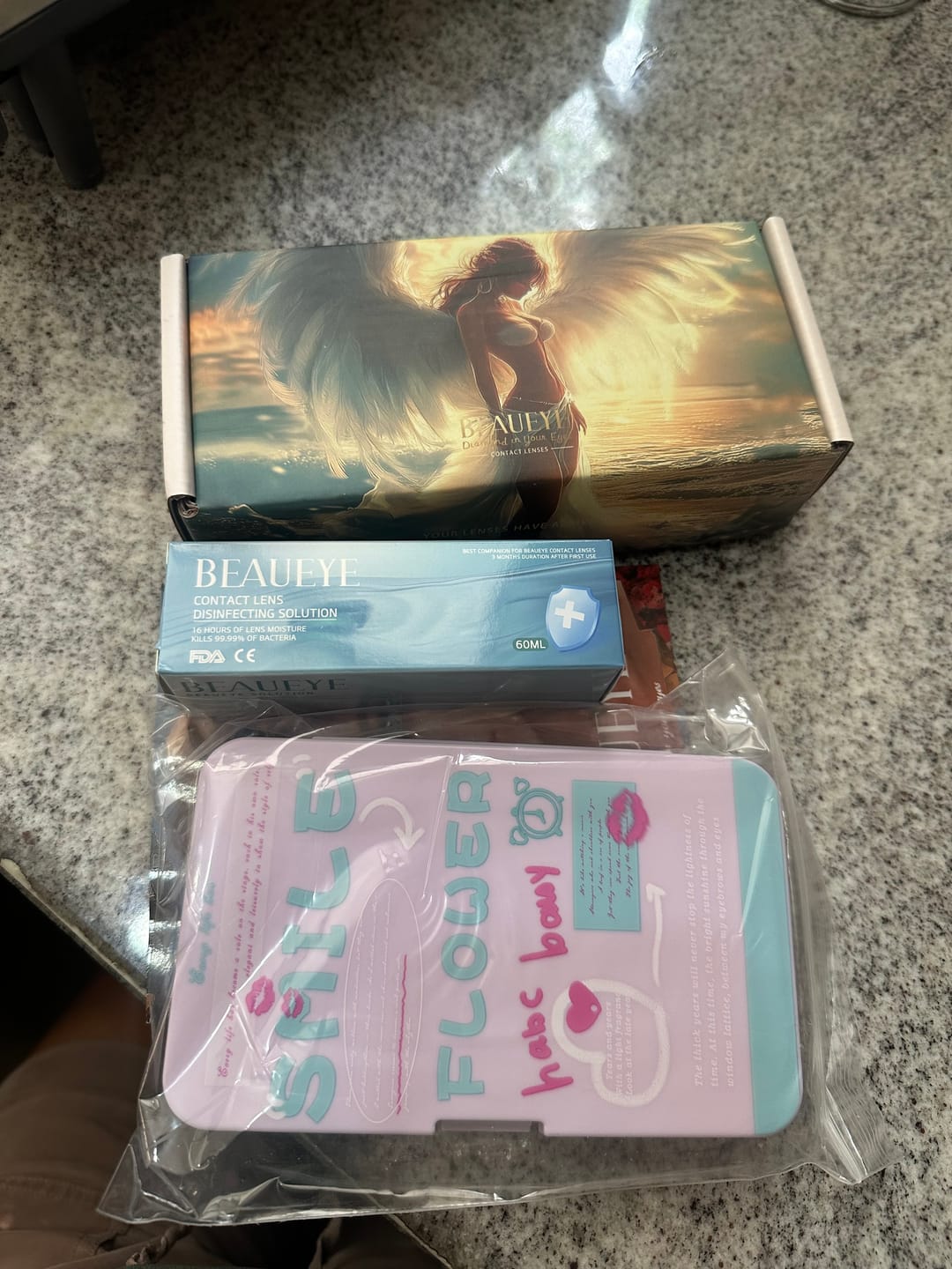 Customer photo review of American Creative Text Colored Contact Lens Case