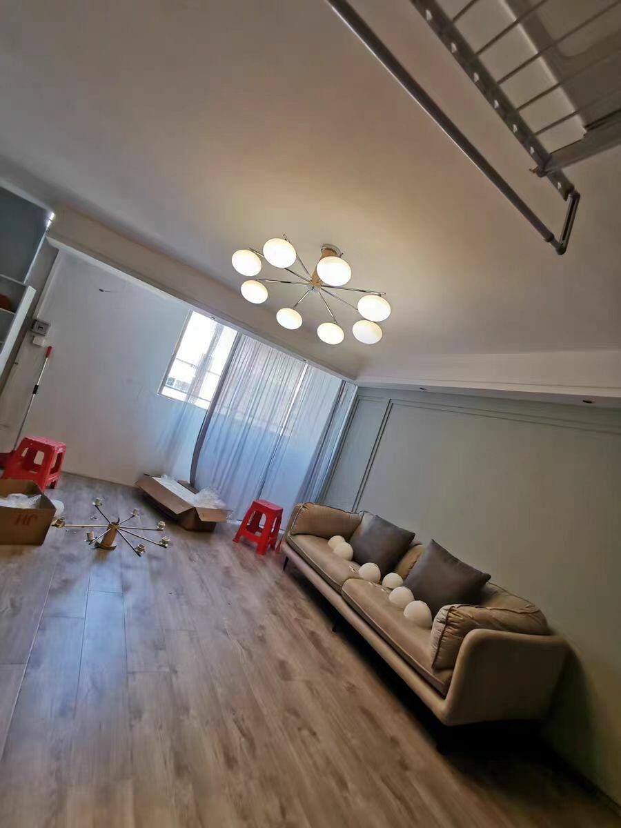 Customer photo review of Elliptical Glass Chandelier, Chrome Frame, Hardwired, Damp Rated