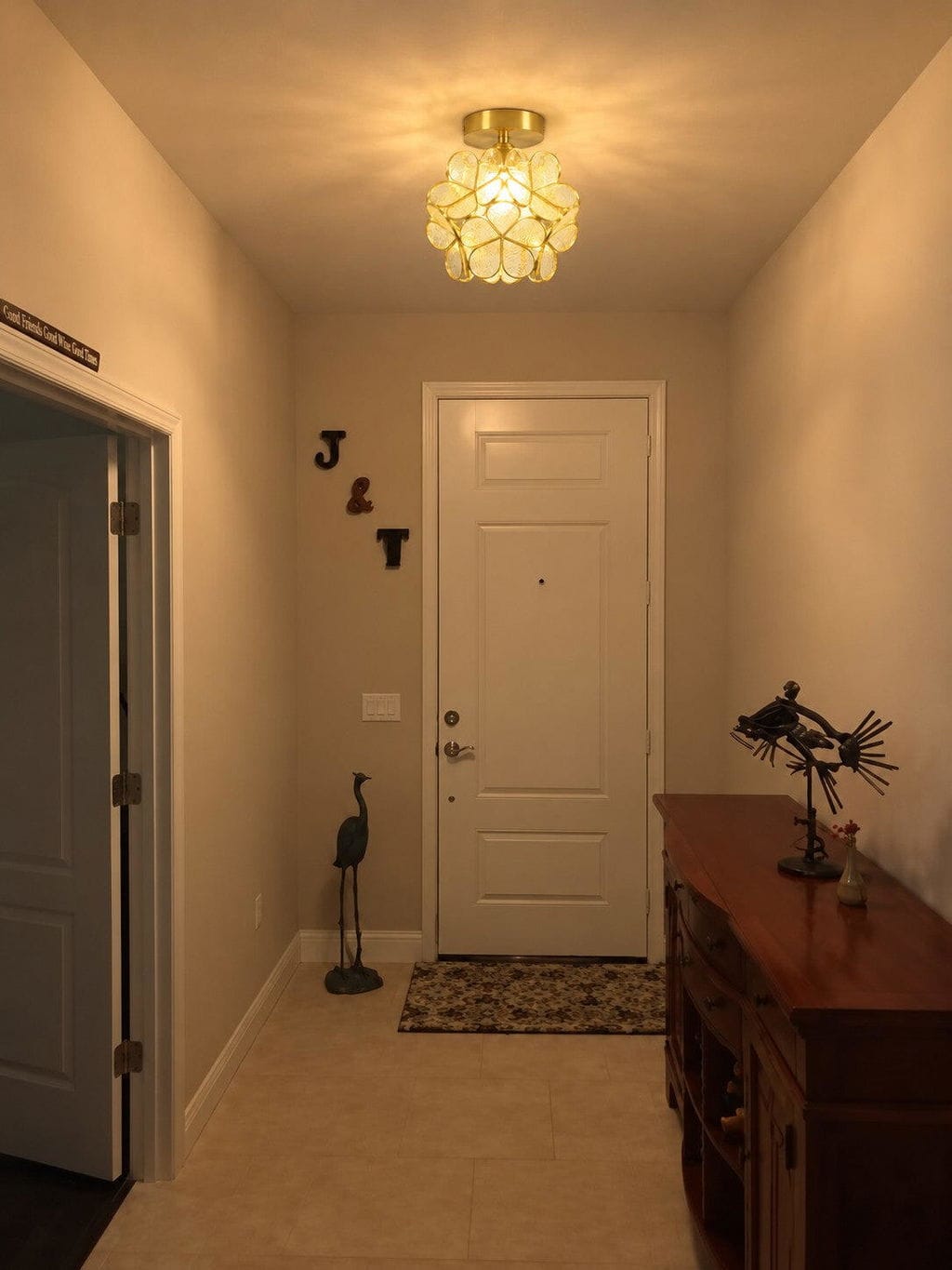 Customer photo review of Glass Petal Ceiling Light, Brass Frame, Semi Flush, 20 cm