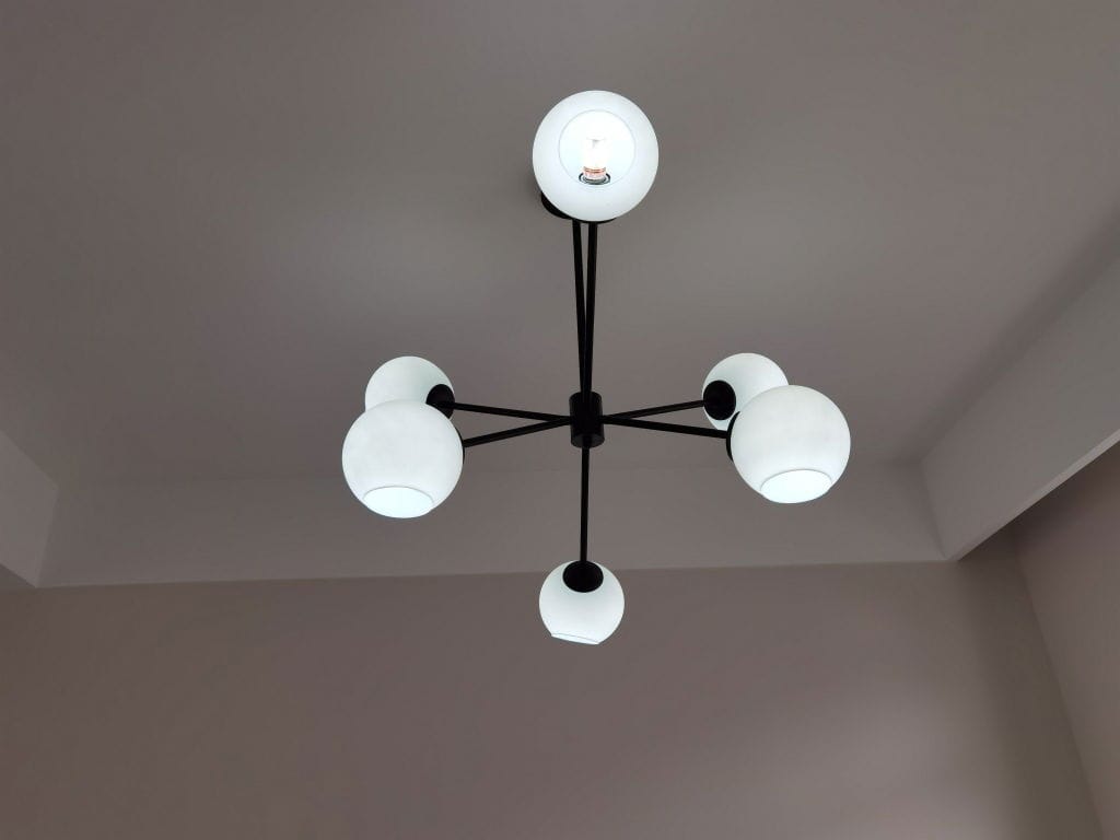 Customer photo review of Frosted Glass Orb Chandelier, 6 Lights, Gold or Black, 94 cm