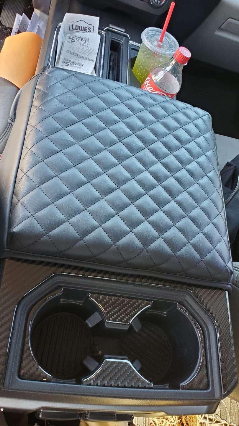 Customer photo review of [5pcs] Real Carbon Rear Center Cup Holder Trim Overlay | 2015-2020 F150