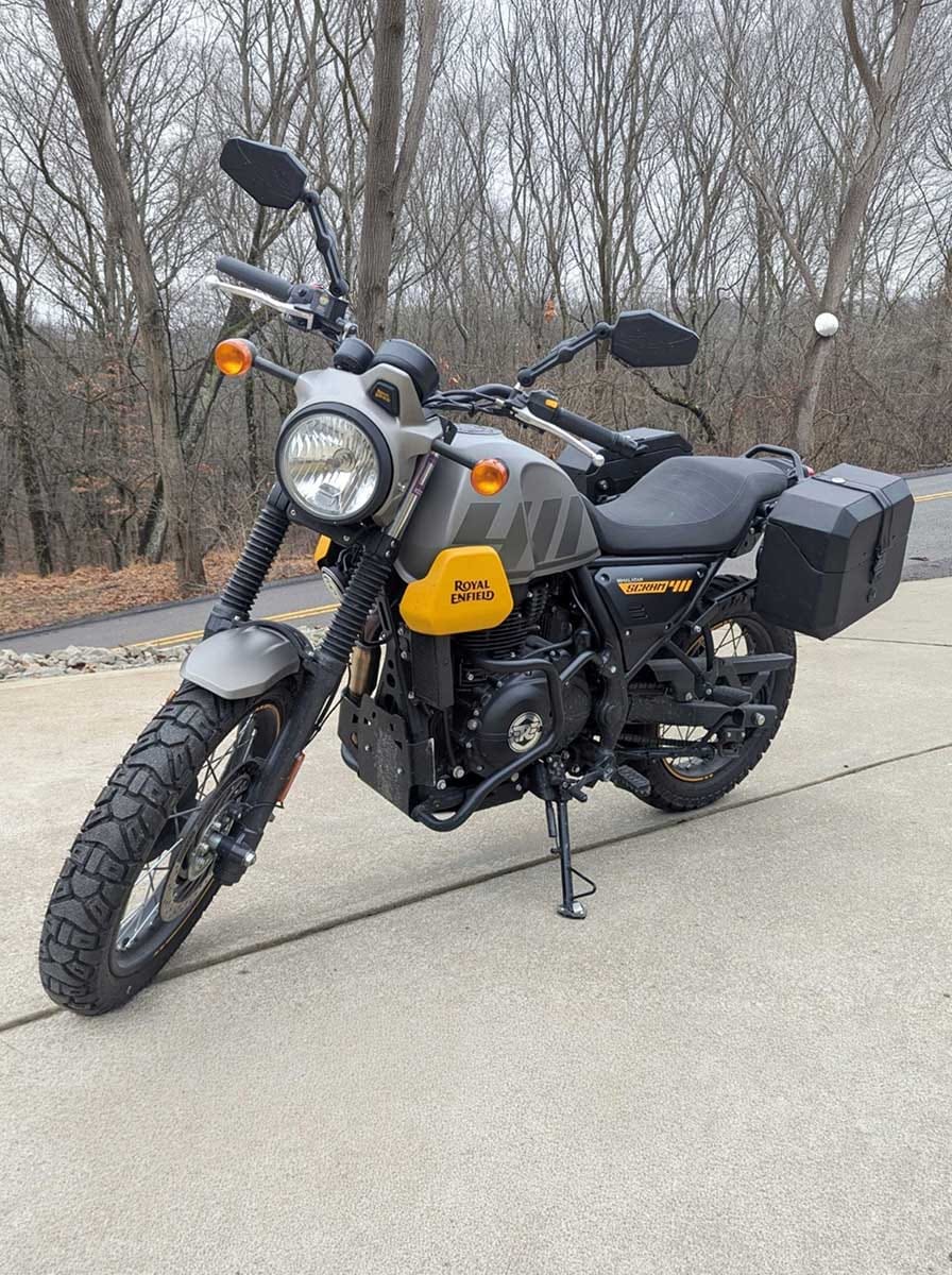 Customer photo review of 20L - Outlaw Quick-Mount Small Royal Enfield Scram 411 Leather Wrapped Hard Saddlebags