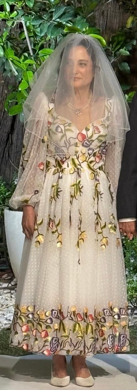 Customer photo review of Corset Colorful Floral Embroidery Wedding Dress with Cape Sleeves