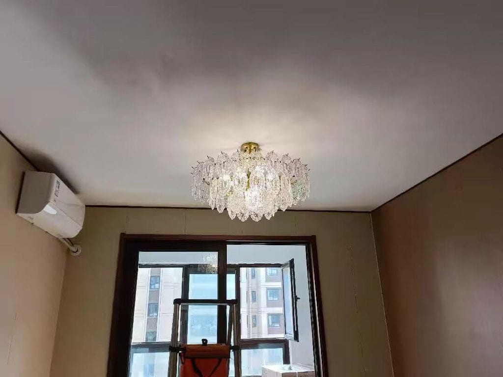 Customer photo review of Glass Pearl Chandelier, Gold Metal Frame, Tiered, Hardwired