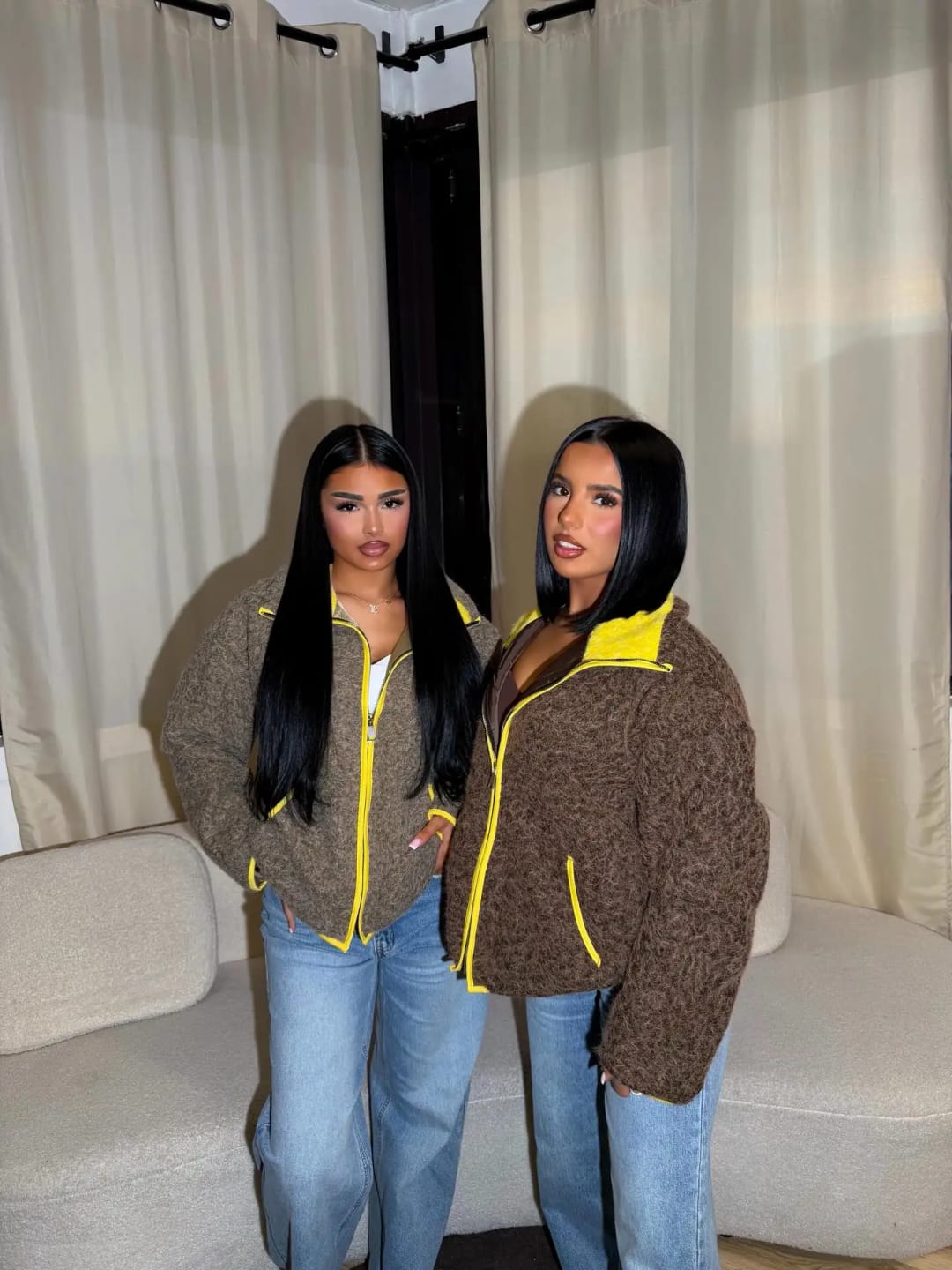 Customer photo review of Miriam Stand Collar Contrast Knit Pilot Jacket