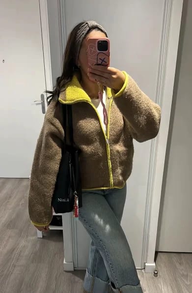 Customer photo review of Miriam Stand Collar Contrast Knit Pilot Jacket