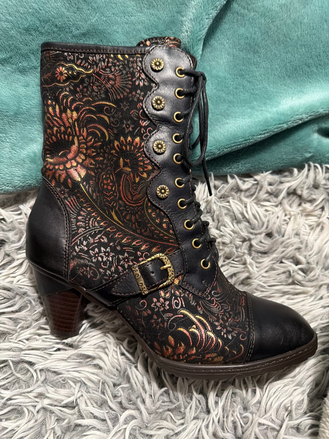 Customer photo review of Vintage Floral Victorian Lace-Up Mid-Calf Boots