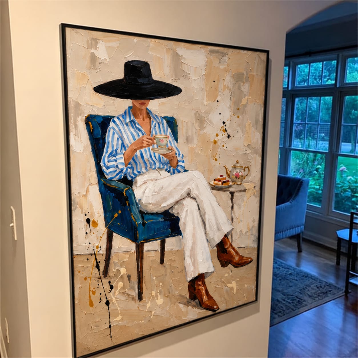 Customer photo review of Blue Chair Moment-Modern Figure Oil Painting