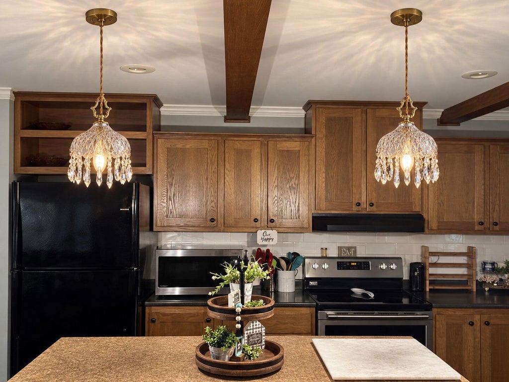 Customer photo review of Brass Pendant Light, Clear Glass Bowl, Crystal Drops, 150 cm Cable