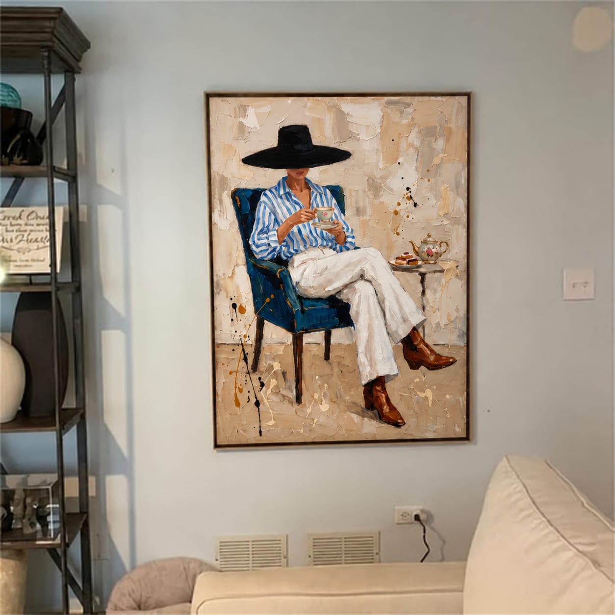 Customer photo review of Blue Chair Moment-Modern Figure Oil Painting