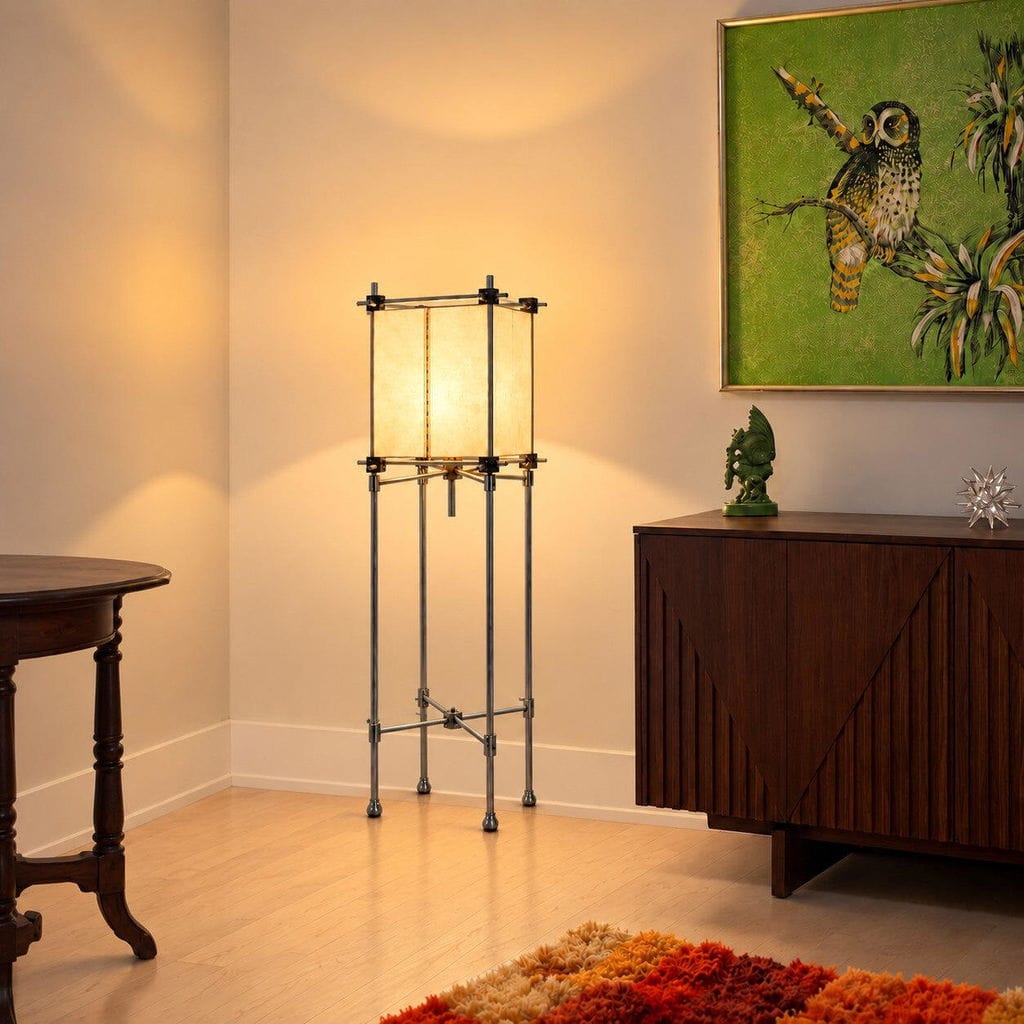 Customer photo review of Paper Cube Floor Lamp, Handmade Parchment Shade, Metal Frame