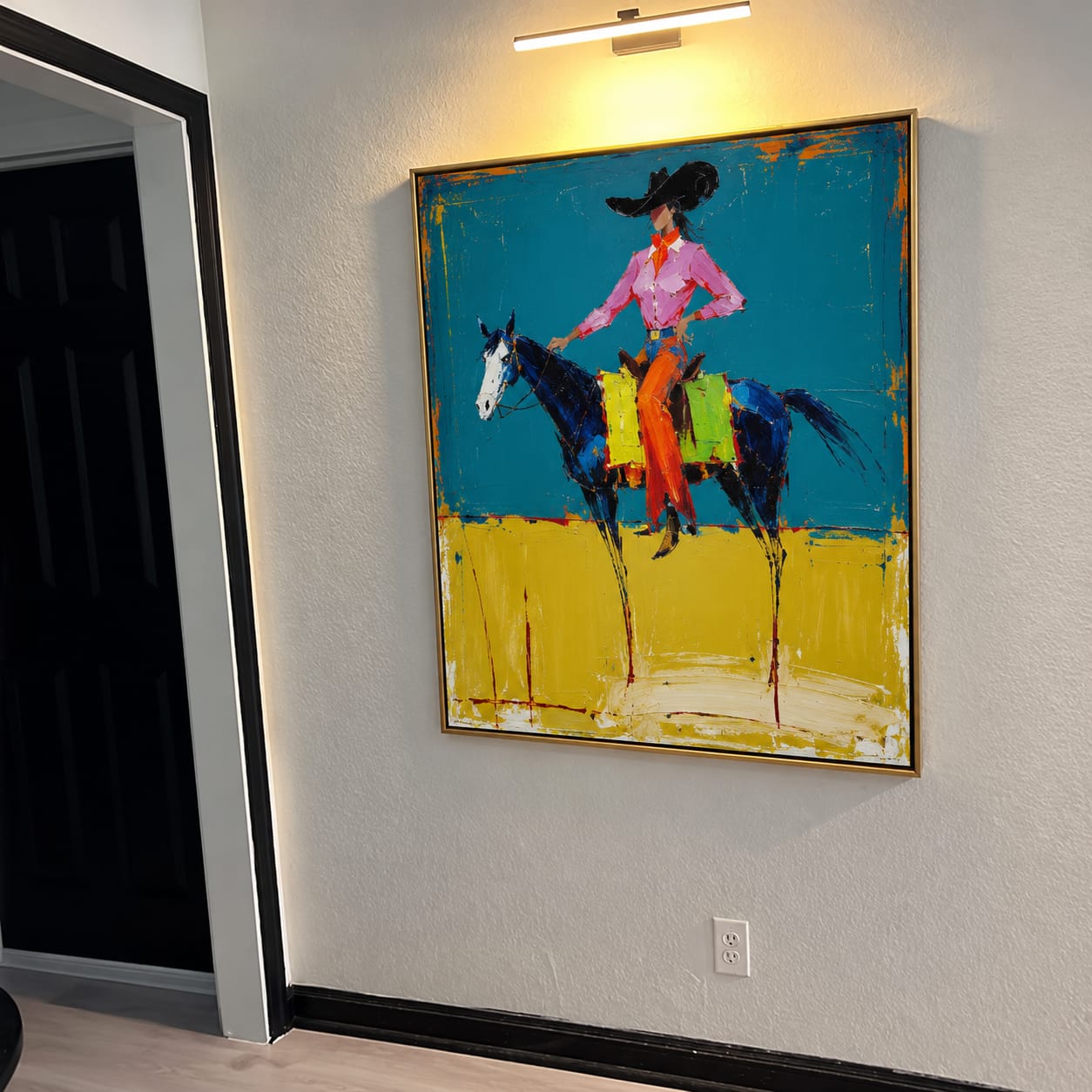 Customer photo review of Teal Horizon-Colorful Cowgirl Horse Painting