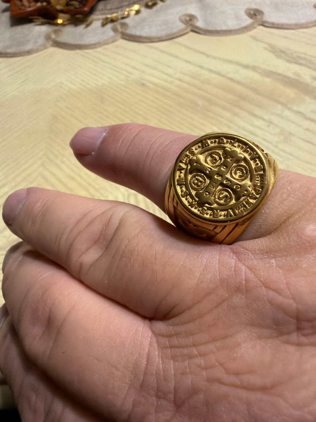 Customer photo review of FREE Today: St. Benedict the Protector Titanium Ring