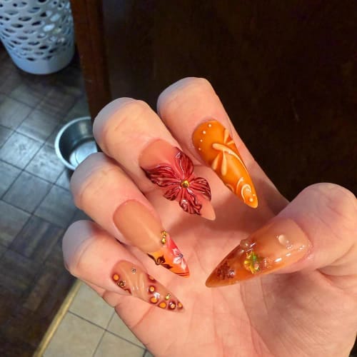 Customer photo review of Glass Orchid Stiletto Press-On Nails