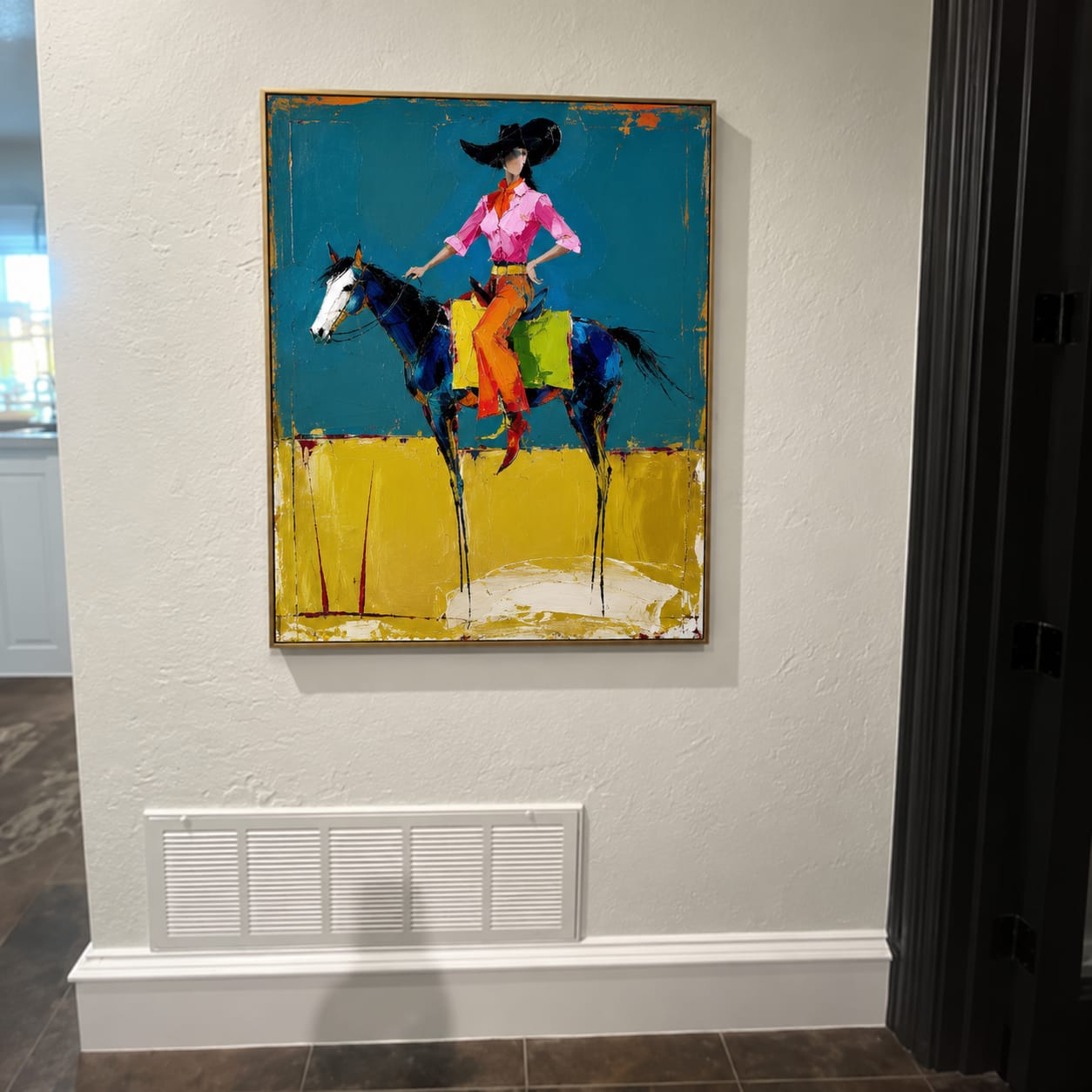 Customer photo review of Teal Horizon-Colorful Cowgirl Horse Painting