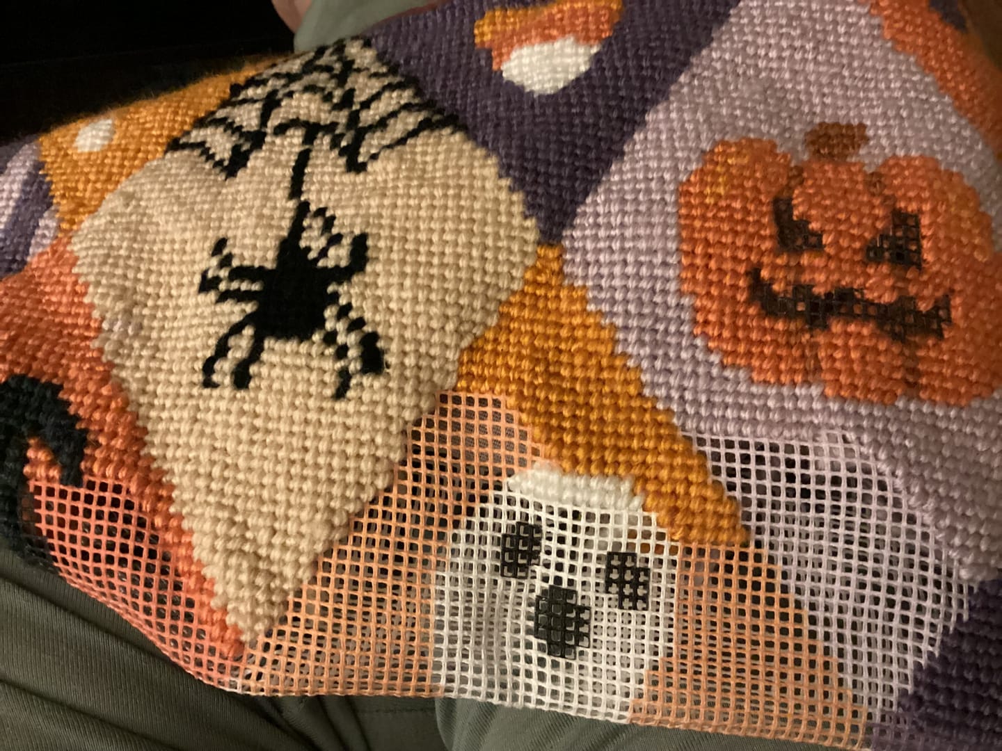 Customer photo review of SPOOKY TROVES - Tapestry Needlepoint Cushion Kit