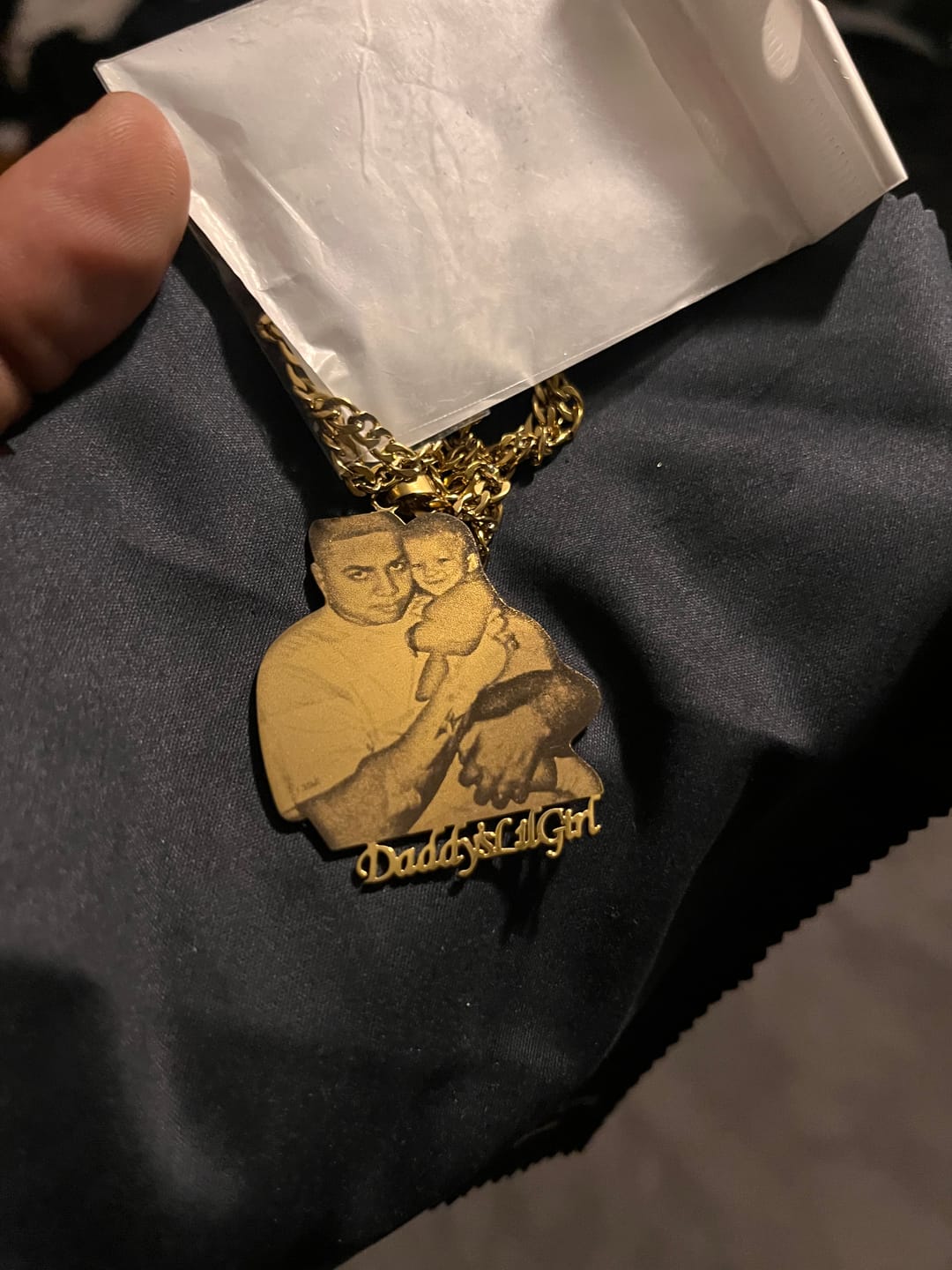 Customer photo review of Custom Photo Engraved Pendant Necklace