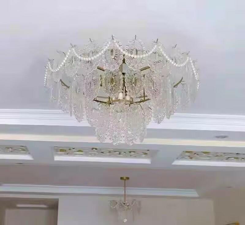 Customer photo review of Glass Pearl Chandelier, Gold Metal Frame, Tiered, Hardwired