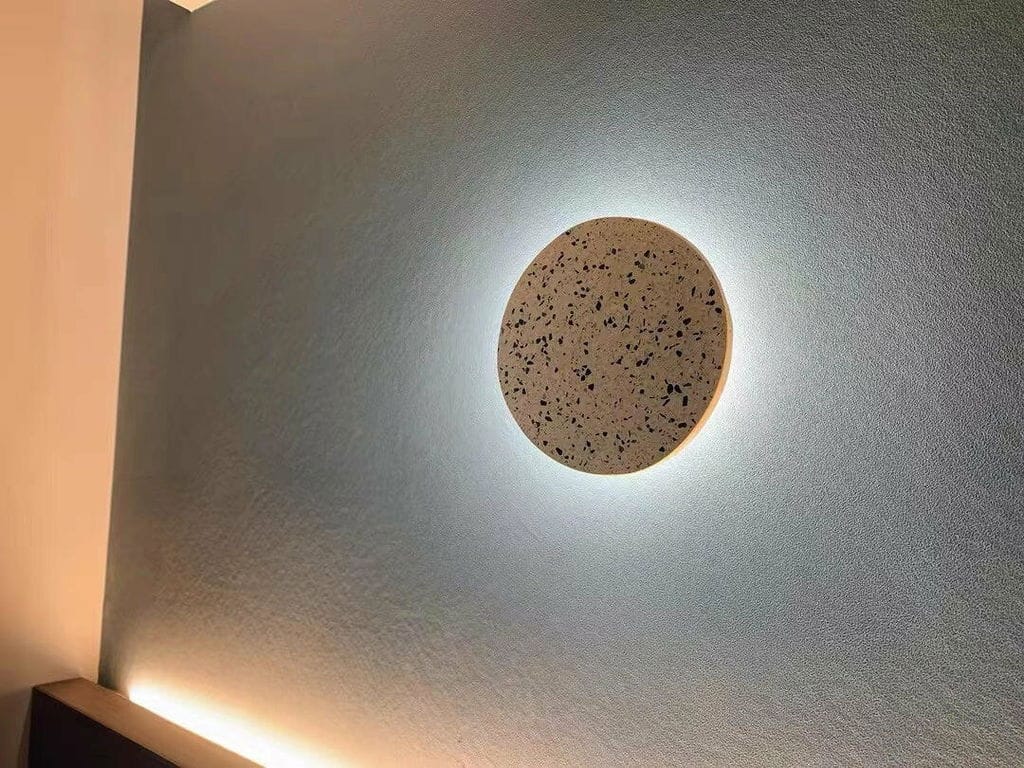 Customer photo review of Round Wall Light, Terrazzo or Concrete, Integrated LED, Wall Sconce
