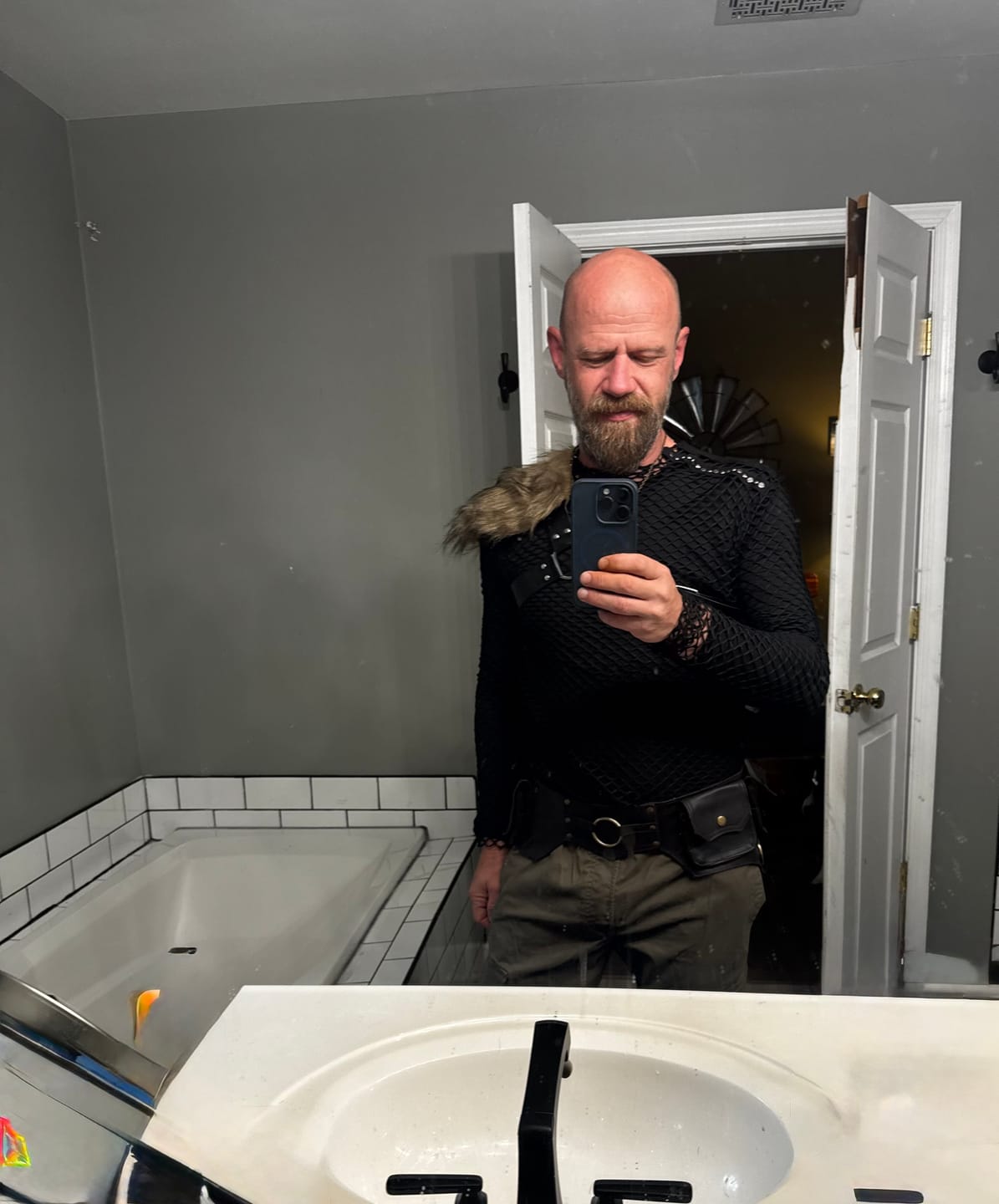 Customer photo review of Men's Punk Mesh Sheer Shirt
