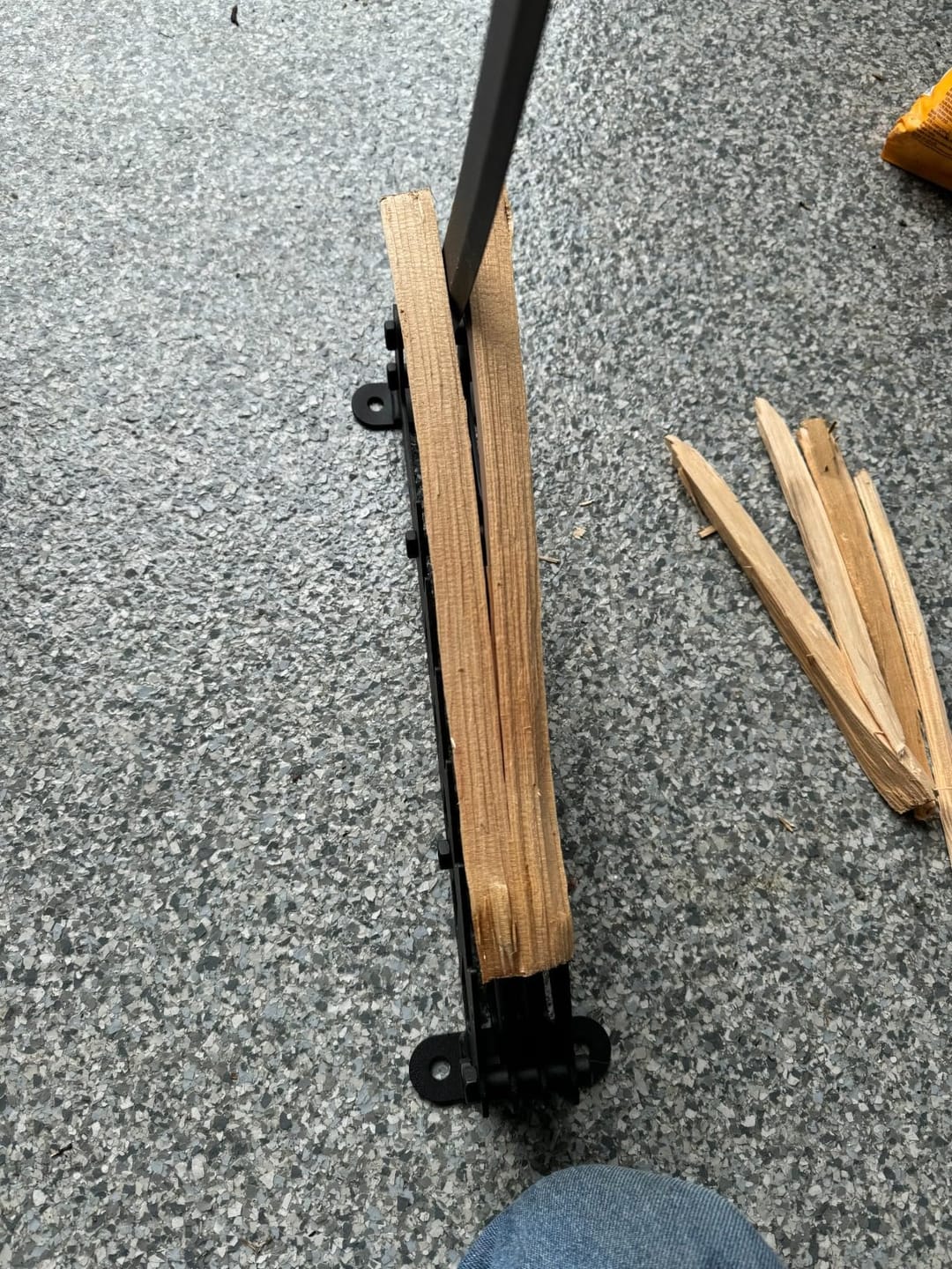 Customer photo review of Wall Mounted Kindling Splitter | High Carbon Steel Firewood Cutter | Lever Action, Axe-Free Log Splitter