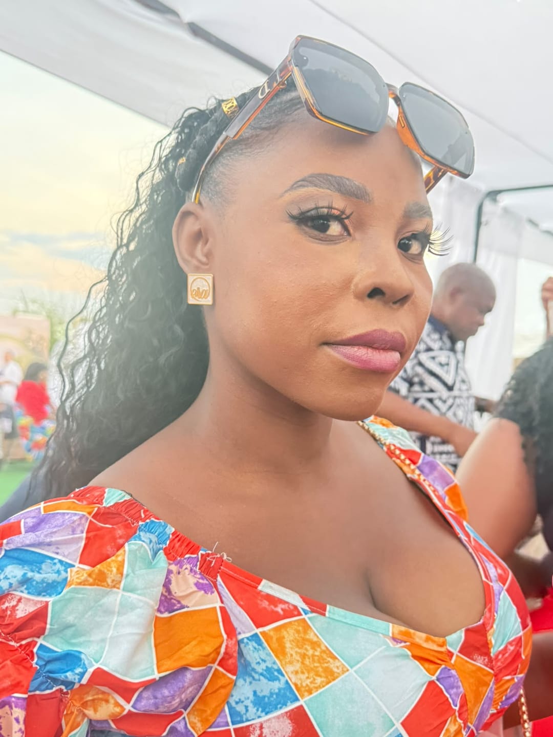 Customer photo review of Gold Pearl Square Earrings
