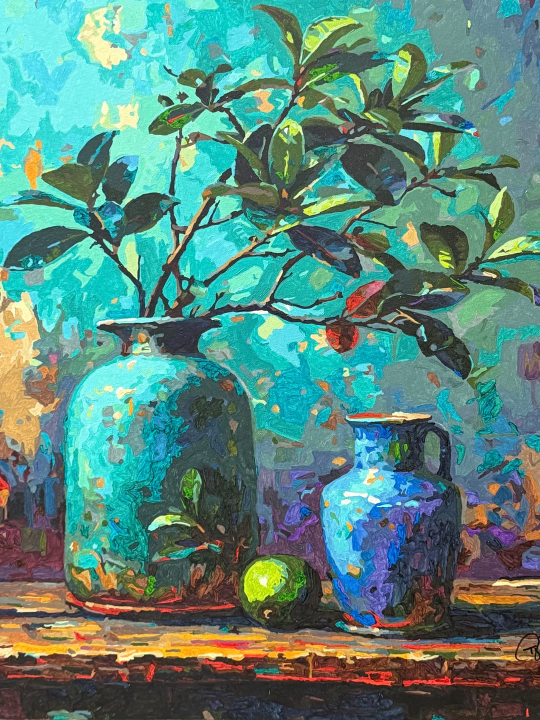 Customer photo review of Vases, Lime, & Aqua Brushwork (Paint by Numbers)