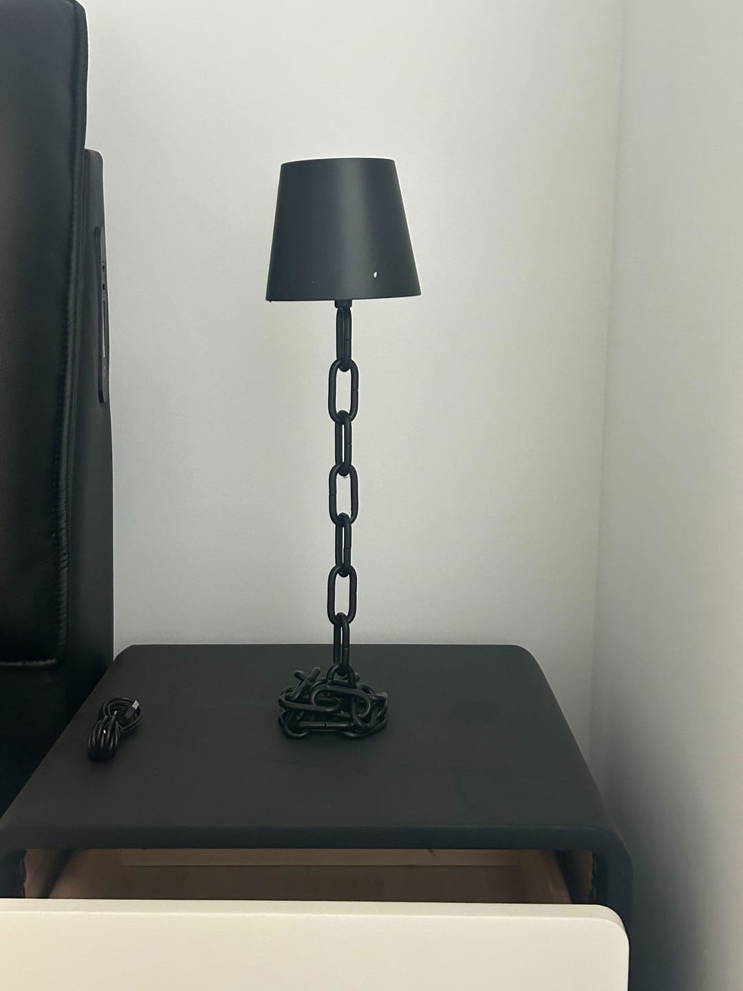 Customer photo review of Chain Link Table Lamp | Matte Black Metal with Touch Dimming | 16.1 in Rechargeable USB-C Cordless Lamp
