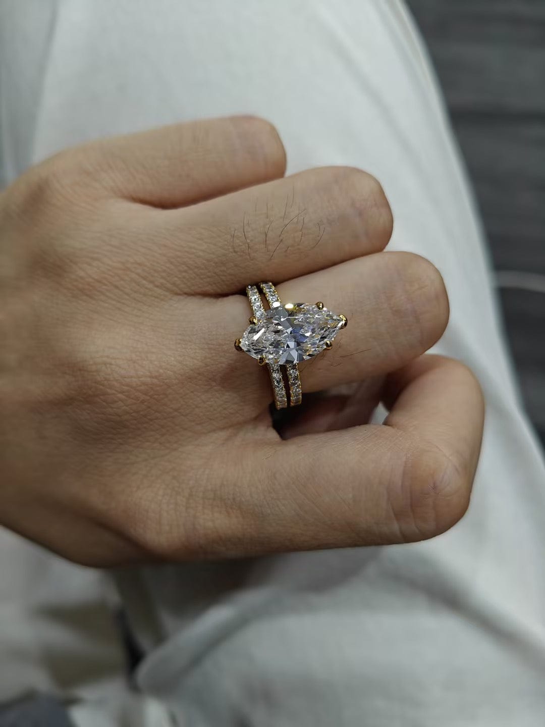 Customer photo review of S925 4.0Ct Marquise Cut Wedding Ring Set Travel Ring With Classic Wedding Band For Women