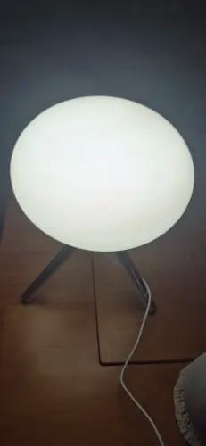 Customer photo review of Glass Globe Table Lamp | Glossy Orb Shade on Polished Metal Tripod | 10-12 in Retro Lamp in Mint, Cream or Red